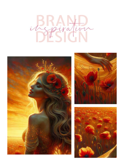 Framed canvas- Original Artwork Vibrant Poppies watercolour floral painting beautiful blondewoman ready to hang wall art print, abstract portrait colourful painting for living room