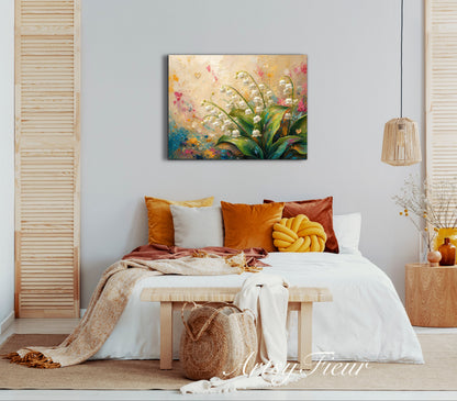 Framed Canvas Print- Vibrant Wildflowers and lily of the valley Oil Painting Textured Wall Art , Beautiful Original Artwork Ready to Hang Living Room, Floral