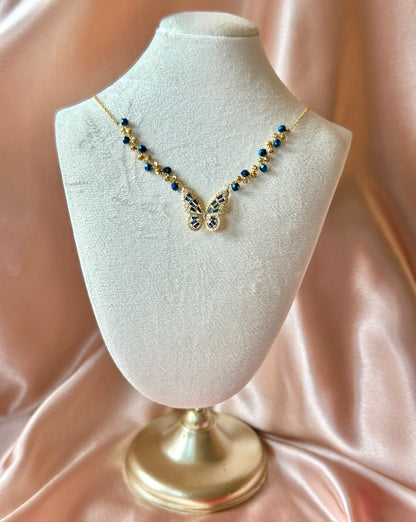 Blue Butterfly Necklace Handmade Braided Beaded Necklace | Deep Blue Crystal |18k Gold Plated | Hypoallergenic