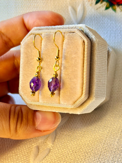 Minimalist Amethyst Earrings Natural Gemstone Drop Dangle Earrings Hypoallergenic Handmade