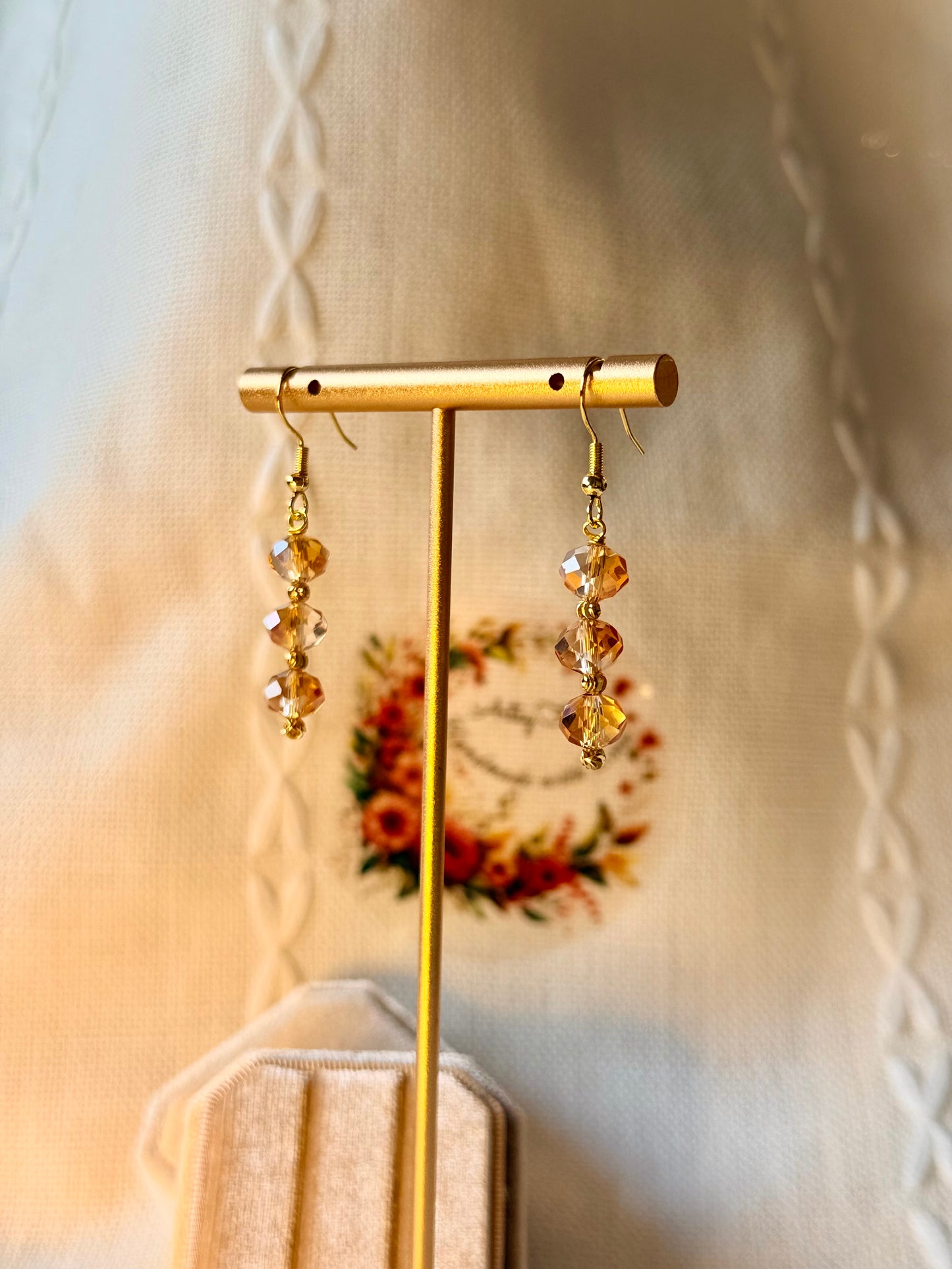 Handmade Crystal Long Earrings Champagne Sparkle Hypoallergenic Jewellery Dangle Drop Earrings