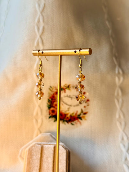 Handmade Crystal Long Earrings Champagne Sparkle Hypoallergenic Jewellery Dangle Drop Earrings