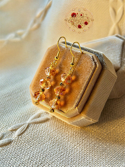 Handmade Crystal Long Earrings Champagne Sparkle Hypoallergenic Jewellery Dangle Drop Earrings