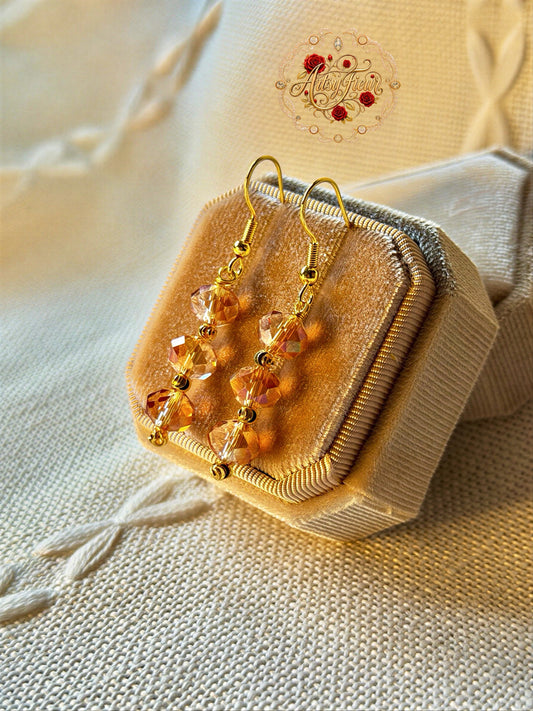 Handmade Crystal Long Earrings Champagne Sparkle Hypoallergenic Jewellery Dangle Drop Earrings