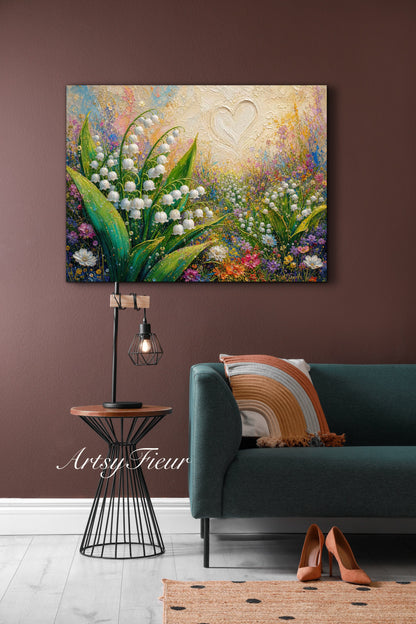 Framed Canvas Print- Vibrant Wildflowers and lily of the valley Oil Painting Textured Wall Art , Beautiful Original Artwork Ready to Hang Living Room, Floral