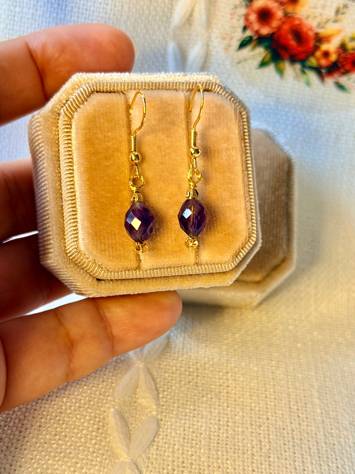 Minimalist Amethyst Earrings Natural Gemstone Drop Dangle Earrings Hypoallergenic Handmade