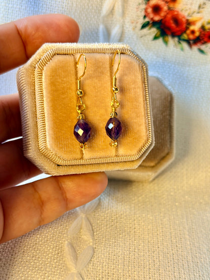 Minimalist Amethyst Earrings Natural Gemstone Drop Dangle Earrings Hypoallergenic Handmade