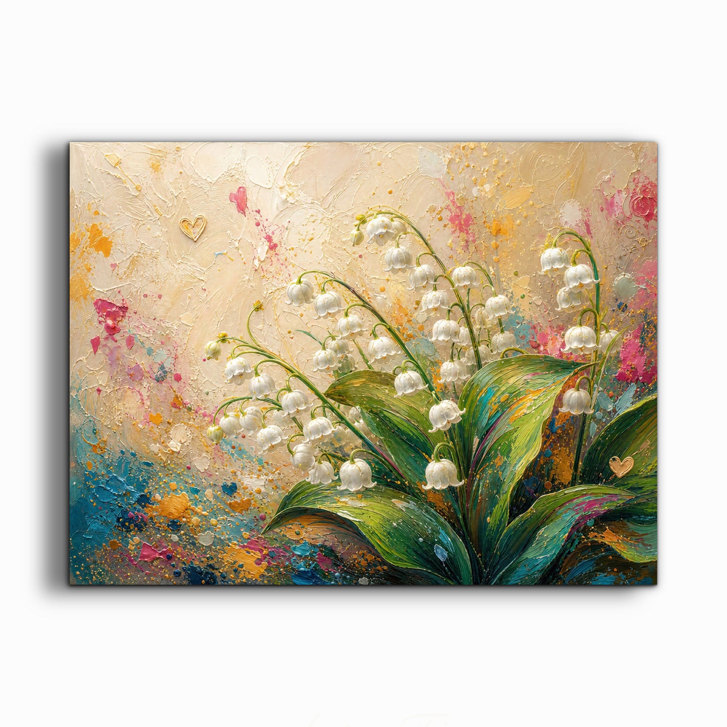 Framed Canvas Print- Vibrant Wildflowers and lily of the valley Oil Painting Textured Wall Art , Beautiful Original Artwork Ready to Hang Living Room, Floral
