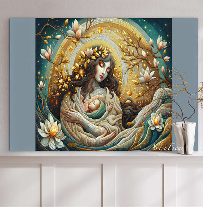 Framed Canvas- Vibrant Magnolia Flowers Mother and Daughter Portrait Original ArtworkFantasy Wall Art