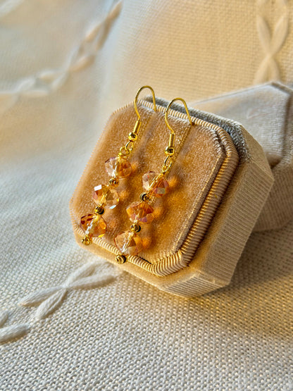 Handmade Crystal Long Earrings Champagne Sparkle Hypoallergenic Jewellery Dangle Drop Earrings
