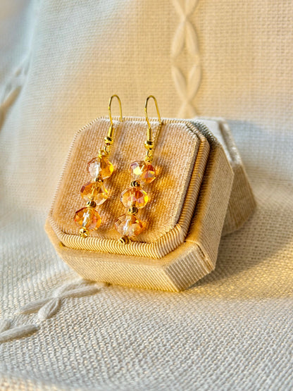 Handmade Crystal Long Earrings Champagne Sparkle Hypoallergenic Jewellery Dangle Drop Earrings