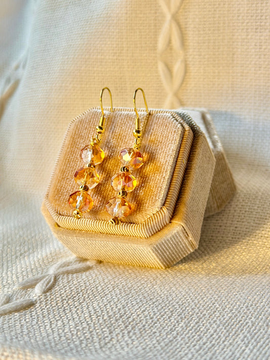 Handmade Crystal Long Earrings Champagne Sparkle Hypoallergenic Jewellery Dangle Drop Earrings