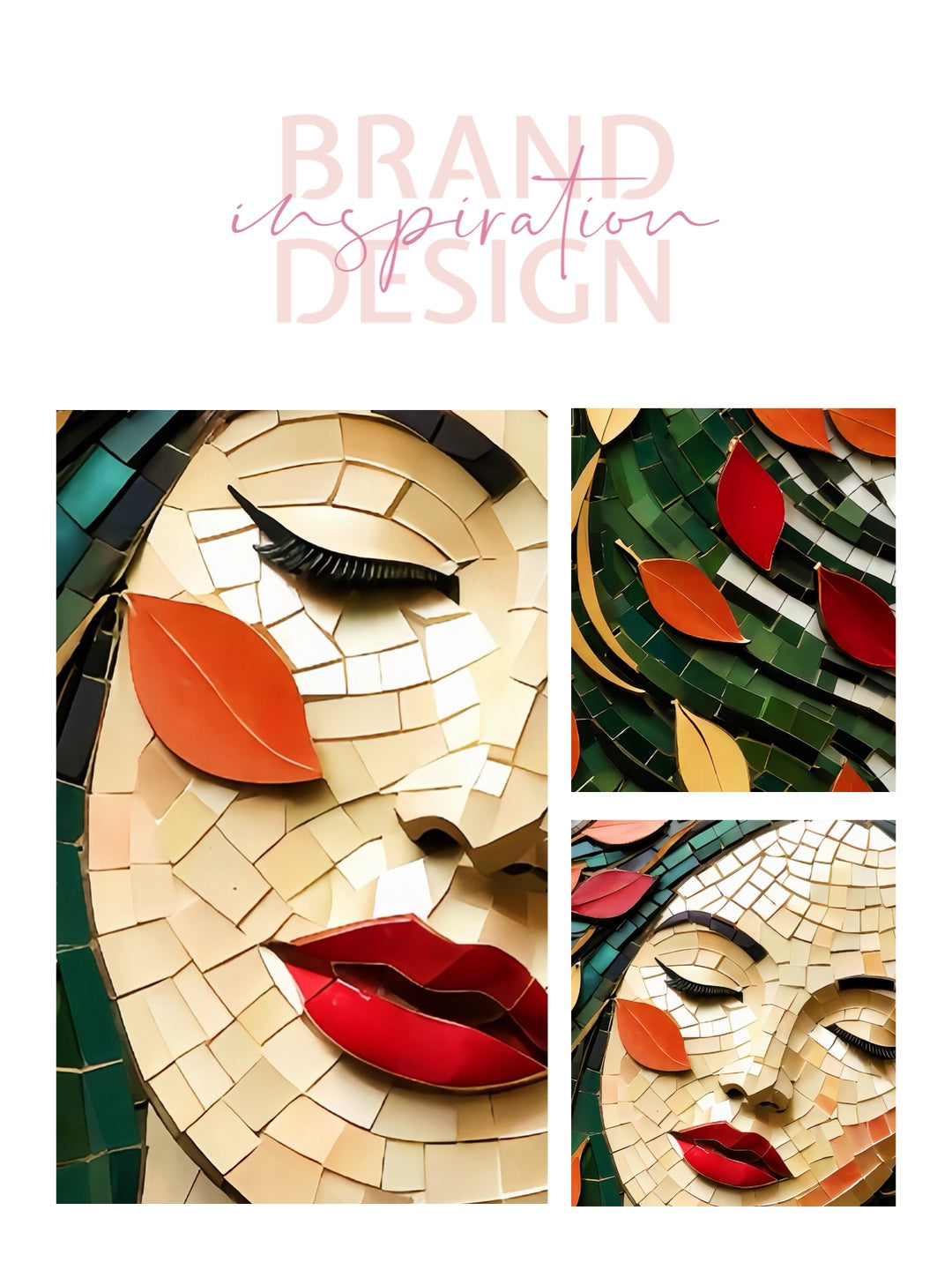 Framed Canvas- Vibrant Colours Beautiful Brunette Woman’s Abstract Portrait Mosaic Autumn Leaves Original Artwork Fantasy Wall Art Print