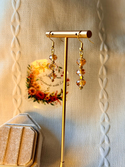 Handmade Crystal Long Earrings Champagne Sparkle Hypoallergenic Jewellery Dangle Drop Earrings