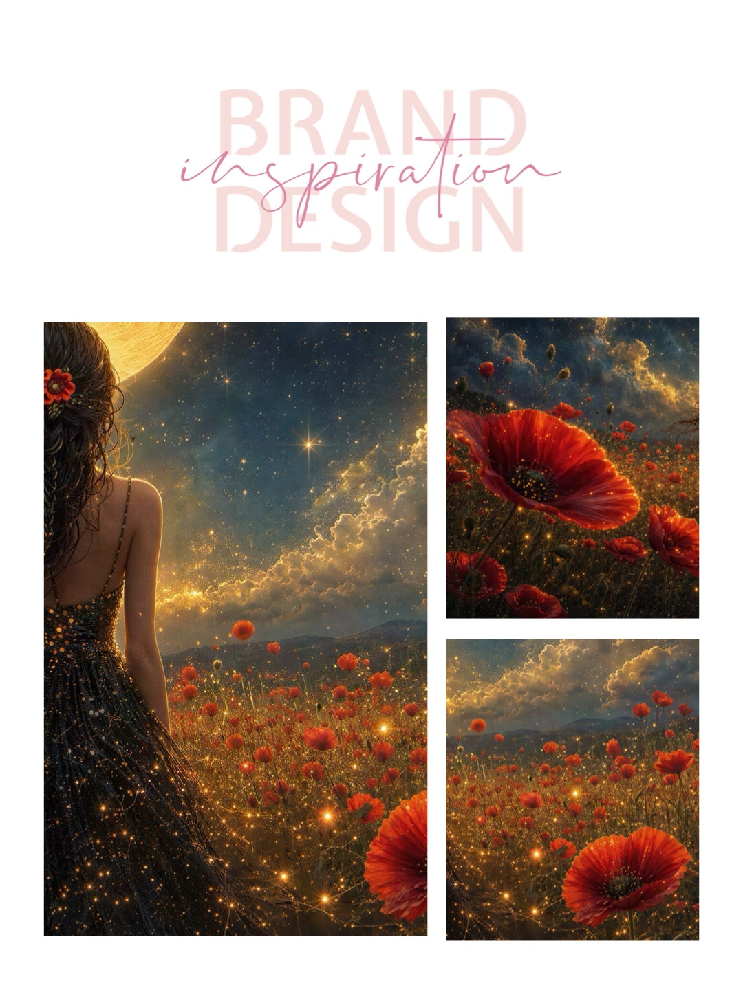 Framed Canvas - Vibrant Poppies Whimsical Full Moon Bride in Poppy Field, Wall Art Ready to hang Oil Painting Original Artwork Print Black Wedding Dress