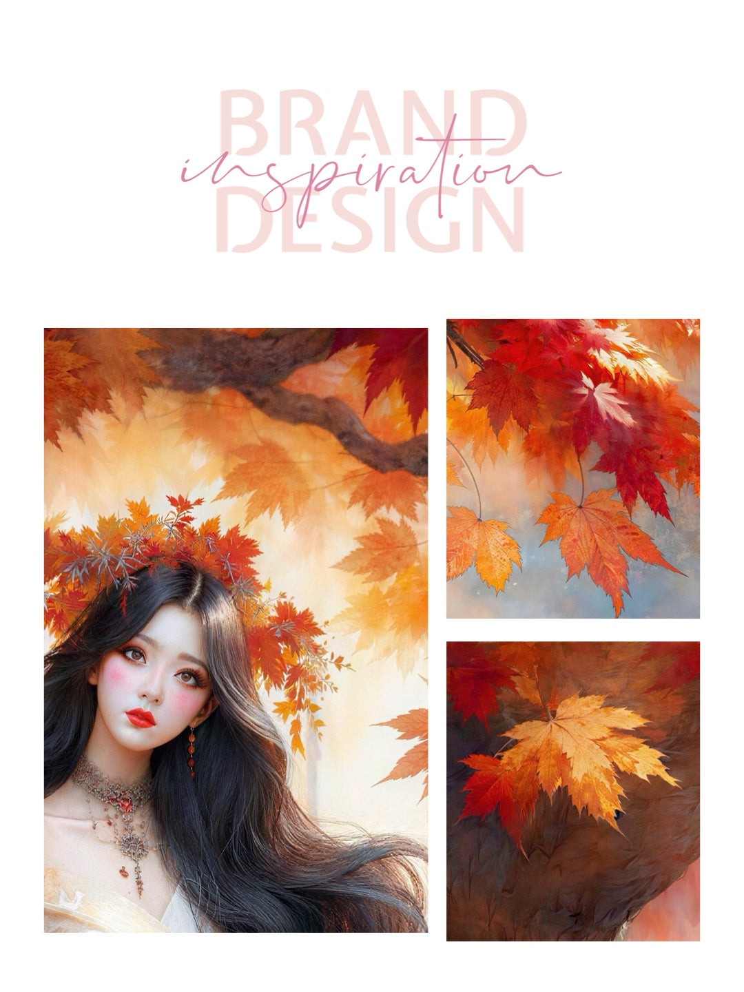 Framed Canvas- Vibrant Colours Beautiful Brunette Asian Woman Under the Maple Tree Abstract Portrait Original Artwork Fantasy Autumn Wall Art Print