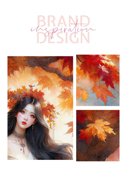 Framed Canvas- Vibrant Colours Beautiful Brunette Asian Woman Under the Maple Tree Abstract Portrait Original Artwork Fantasy Autumn Wall Art Print