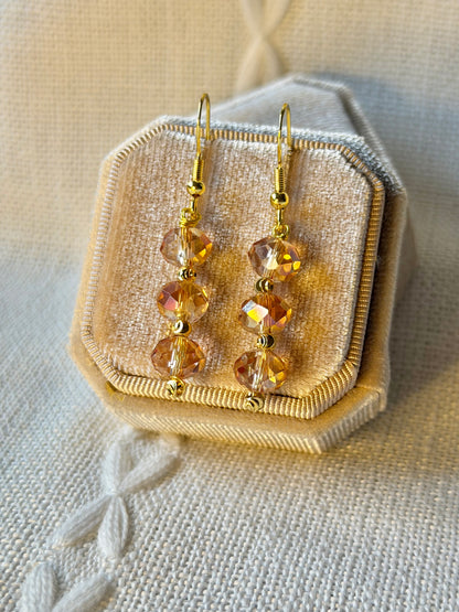 Handmade Crystal Long Earrings Champagne Sparkle Hypoallergenic Jewellery Dangle Drop Earrings