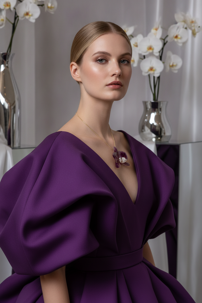 *REAL FLOWER Large Dark Purple Orchid Necklace Preserved Flower in Resin Pendant Orchid on Chain Botanical Floral Necklace
