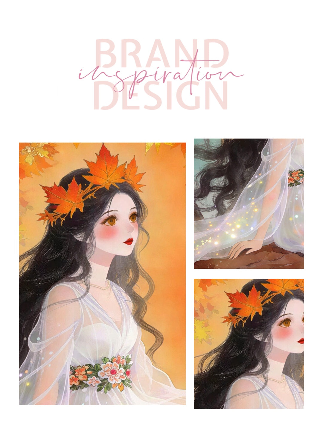 Framed Canvas- Vibrant Colours Beautiful Brunette Asian Woman Under the Maple Tree Abstract Portrait Original Artwork Fantasy Autumn Wall Art Print