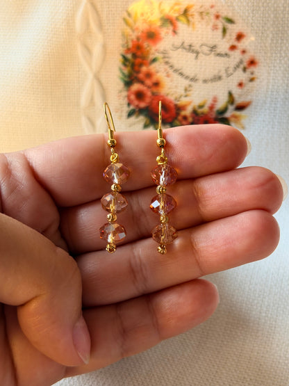 Handmade Crystal Long Earrings Champagne Sparkle Hypoallergenic Jewellery Dangle Drop Earrings