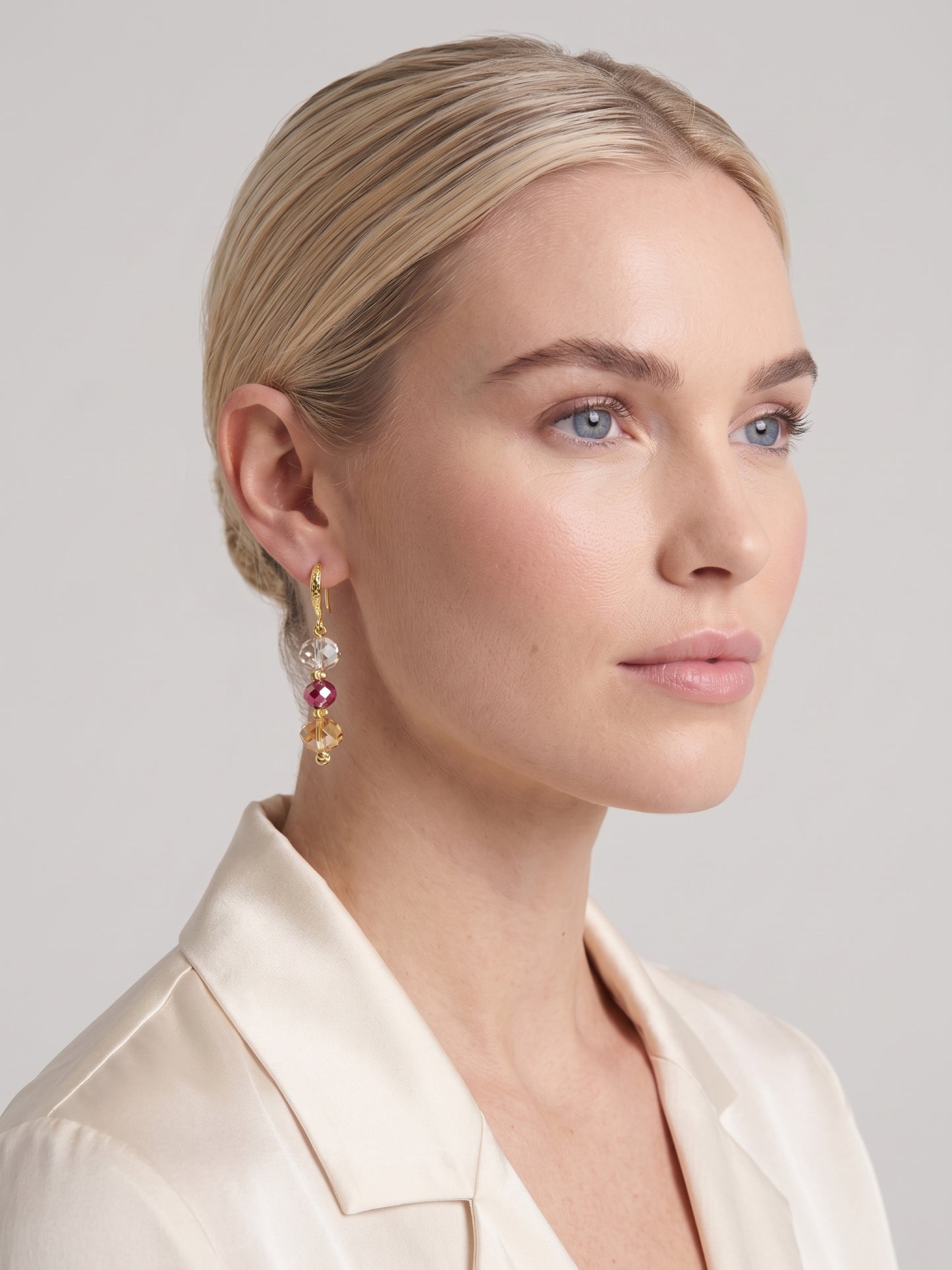Handmade Long Drop Earrings Champagne Red Crystal Hypoallergenic Vibrant colours