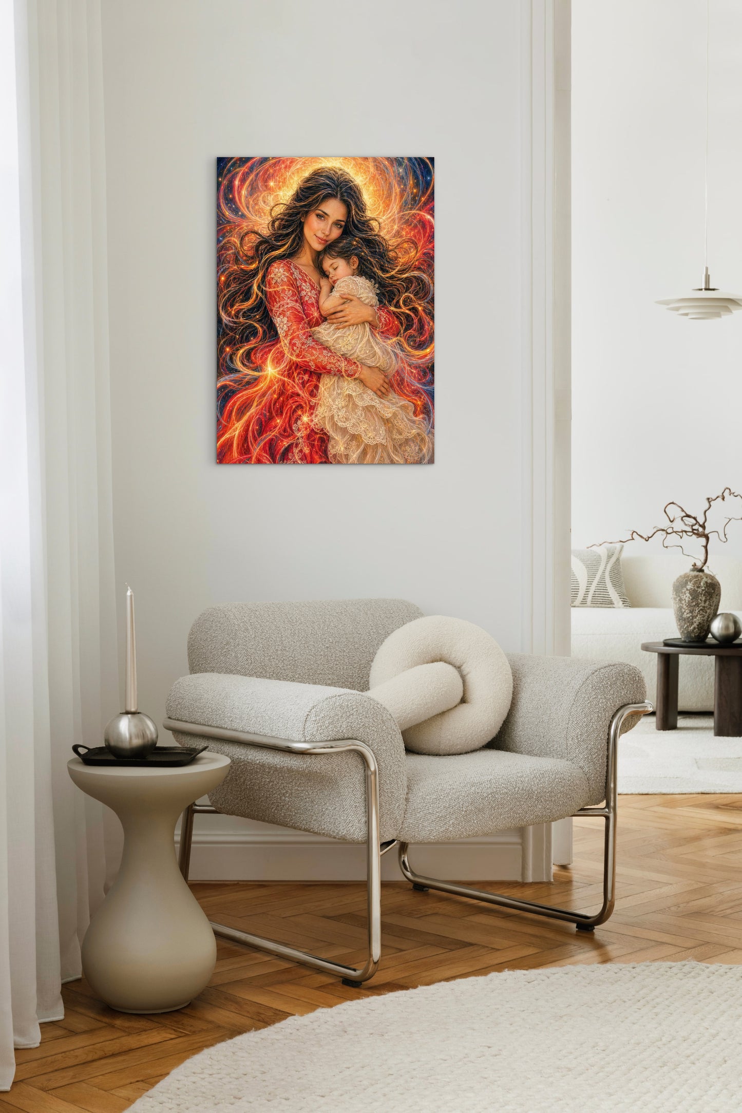 Abstract Portrait Mother and Daughter, Framed Canvas Ready to Hang, brunette dark hair baby girl
