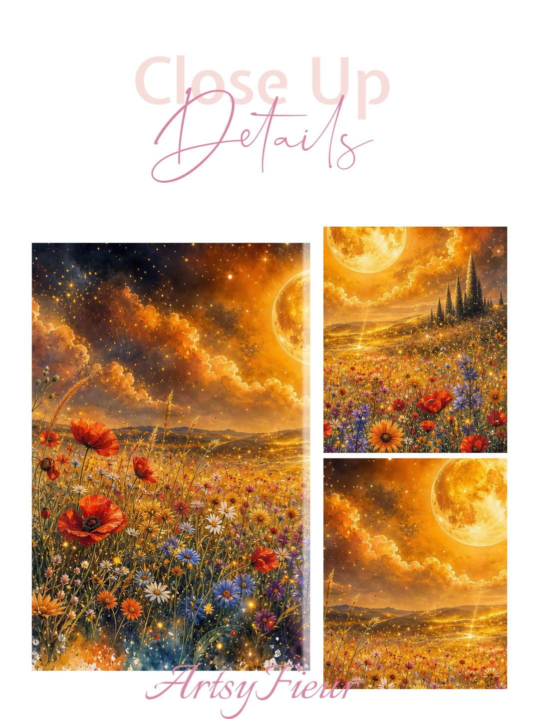 Framed Canvas Print- Vibrant Wildflowers and Poppies Oil Painting Textured Wall Art , Beautiful Original Artwork Ready to Hang Living Room, Floral