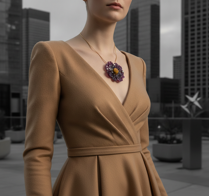 *REAL FLOWER Purple Dahlia Necklace | Preserved flower in resin | Floral pendant on chain | Hypoallergenic Gold Plated