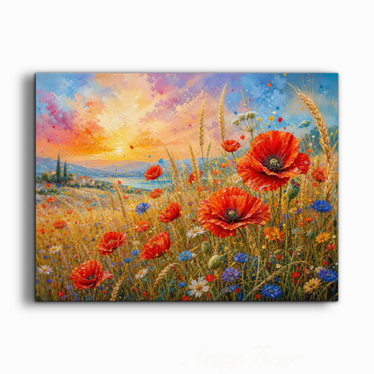 Framed Canvas Print- Vibrant Wildflowers and Poppies Oil Painting Textured Wall Art , Beautiful Original Artwork Ready to Hang Living Room, Floral