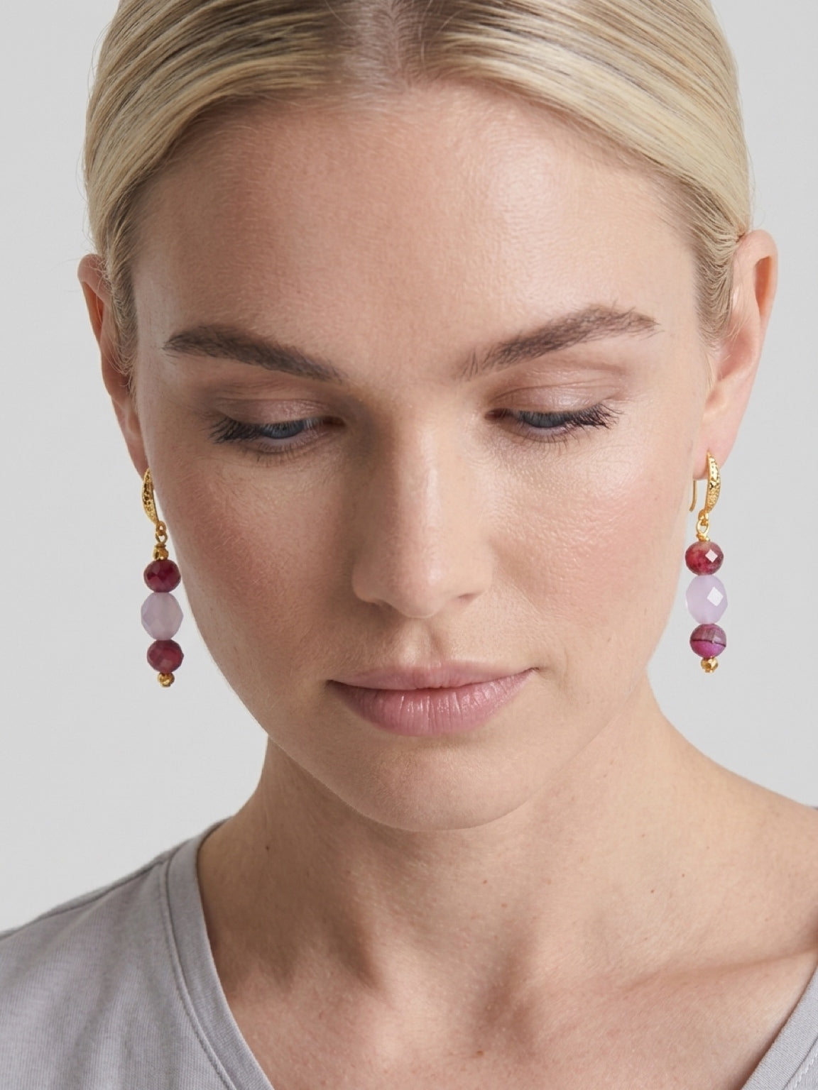 Rose Quartz Earrings Pink Tigers Eye Natural Gemstone Dangle Drop Long Earrings Hypoallergenic
