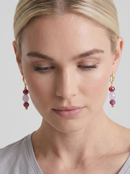Rose Quartz Earrings Pink Tigers Eye Natural Gemstone Dangle Drop Long Earrings Hypoallergenic