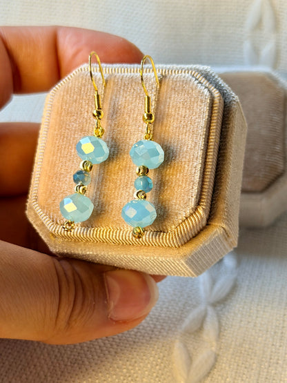 Handmade Crystal Beaded Earrings Sky Blue Long Drop Dangling Earrings Hypoallergenic