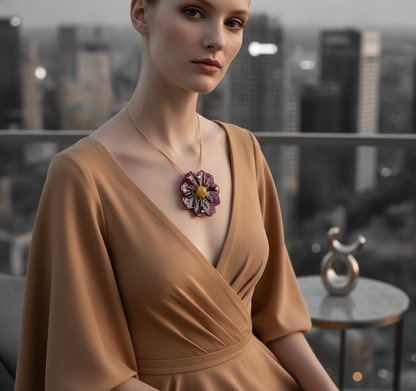 *REAL FLOWER Purple Dahlia Necklace | Preserved flower in resin | Floral pendant on chain | Hypoallergenic Gold Plated