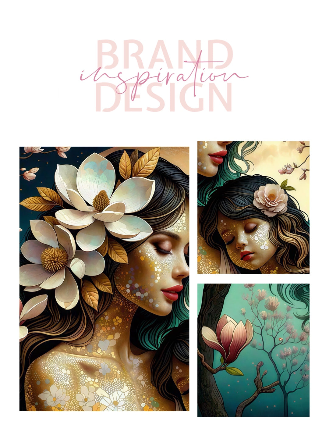 Framed canvas- ready to hang wall art print, abstract mother and daughter portrait Mosaic Magnolia Flowers