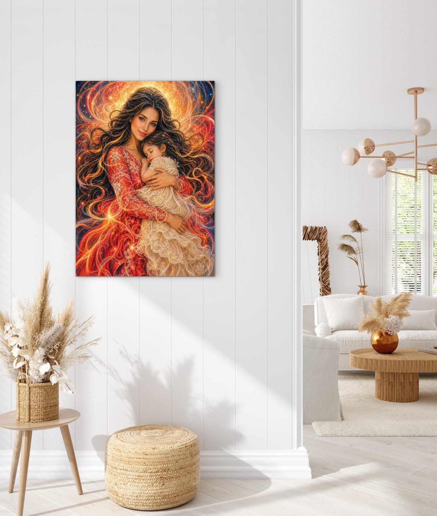 Abstract Portrait Mother and Daughter, Framed Canvas Ready to Hang, brunette dark hair baby girl
