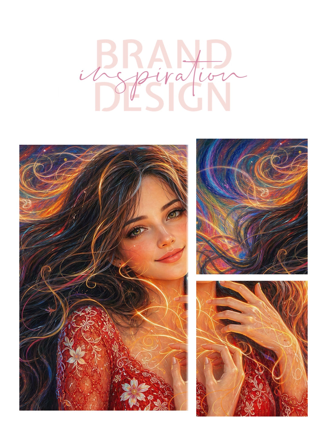 Framed canvas- vibrant colours abstract portrait beautiful brunette girl original artwork, dark hair beautiful woman, artistic colourful drawing unique print wall art