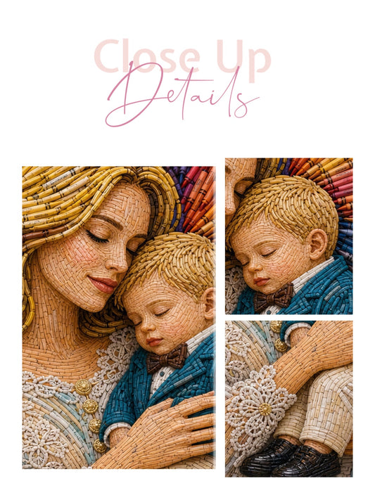 Framed canvas- ready to hang wall art. Mother and son abstract crayons fantasy portrait blonde baby boy mother and baby a mothers love motherhood glow vibrant colours beautiful blonde woman unique gift original artwork