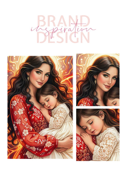 Framed Canvas- Vibrant colours abstract mother daughter portrait wall art print, original artwork, mother and baby girl, mothers day gift