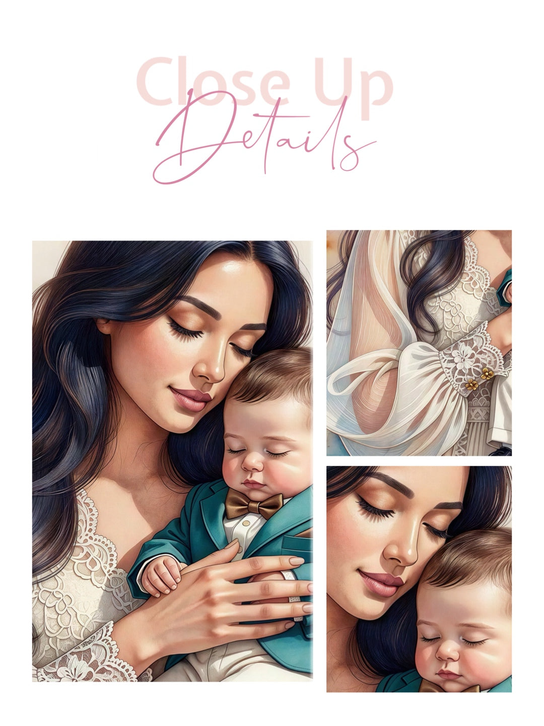 Framed canvas- ready to hang wall art print, abstract portrait mother and son vibrant colours fantasy crayon drawing, dark hair brunette woman, mum and baby boy, motherhood, mothers day gift, unique original artwork.