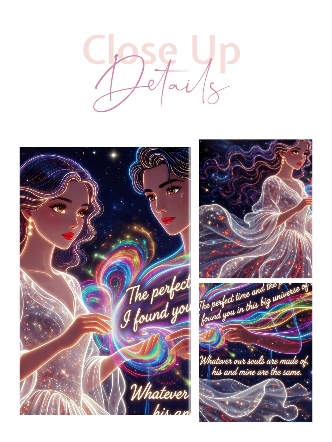 Framed canvas- ready to hang beautiful abstract lights lovers portrait soulmates him and her portrait engagement gift fantasy wall art colourful vibrant colours bride wedding celebration