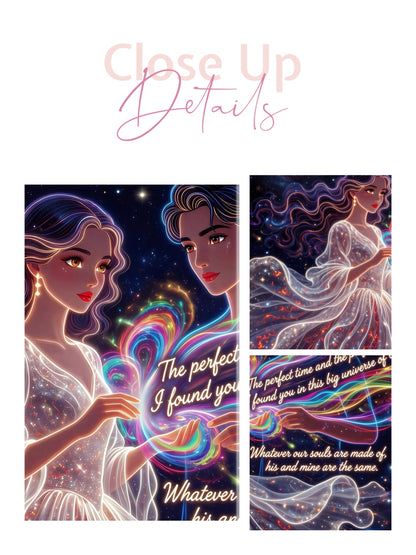 Framed canvas- ready to hang beautiful abstract lights lovers portrait soulmates him and her portrait engagement gift fantasy wall art colourful vibrant colours bride wedding celebration