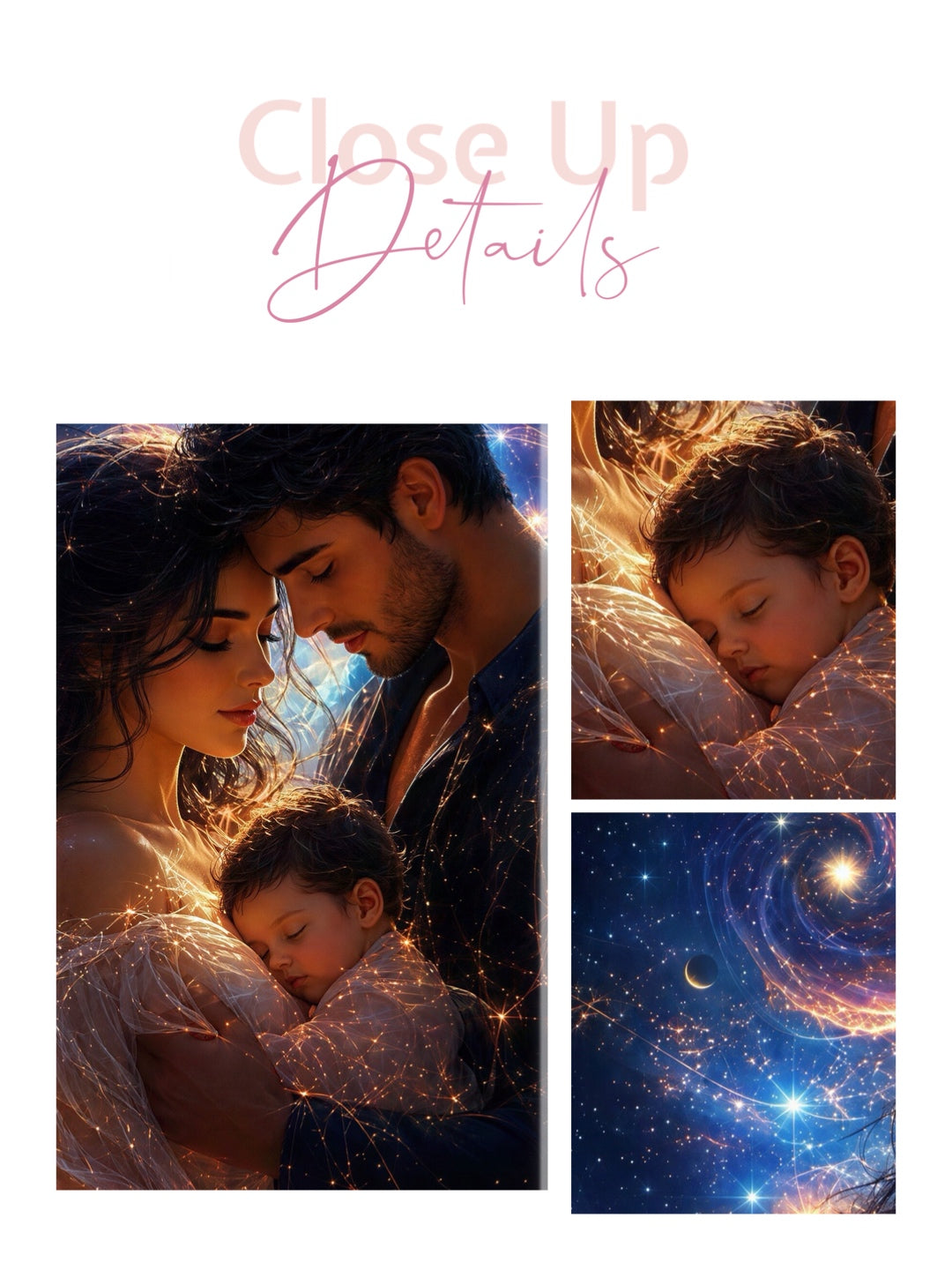 Framed Canvas Beautiful abstract portrait family mother and son vibrant colours whimsical lights universe love soulmates wall art ready to hang