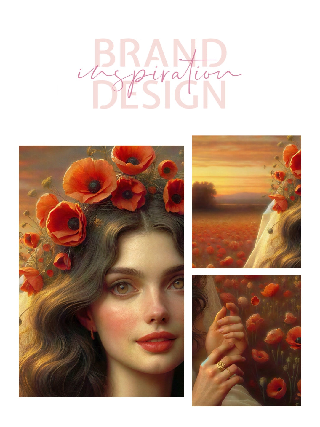 Framed canvas- Original Artwork Vibrant Poppies watercolour floral painting beautiful brunette woman ready to hang wall art print, abstract portrait colourful painting for living room