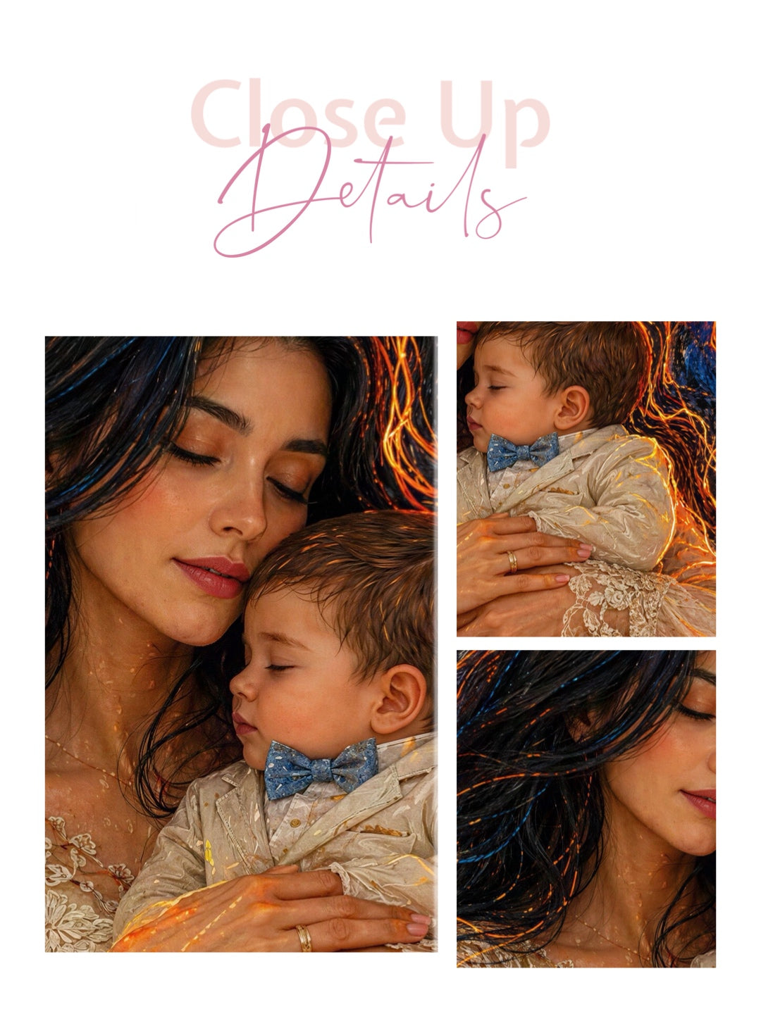 Framed canvas- ready to hang wall art print, vibrant colours abstract portrait mother and son crayon drawing neon light contours, dark hair brunette woman, mum and baby boy portrait, mothers day gift unique original artwork