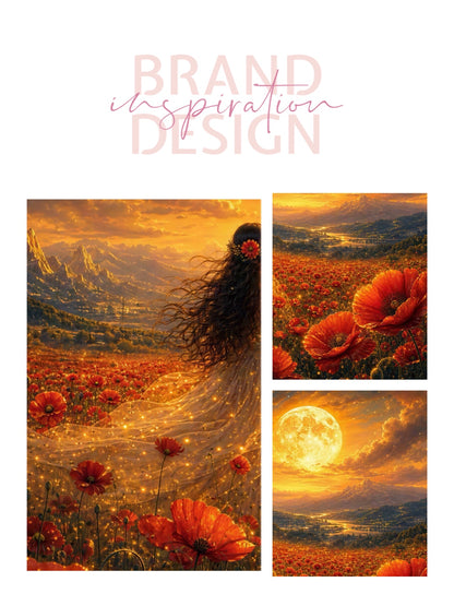 Framed Canvas - Vibrant Poppies Whimsical Full Moon Bride in Poppy Field, Wall Art Ready to hang Oil Painting Original Artwork Print
