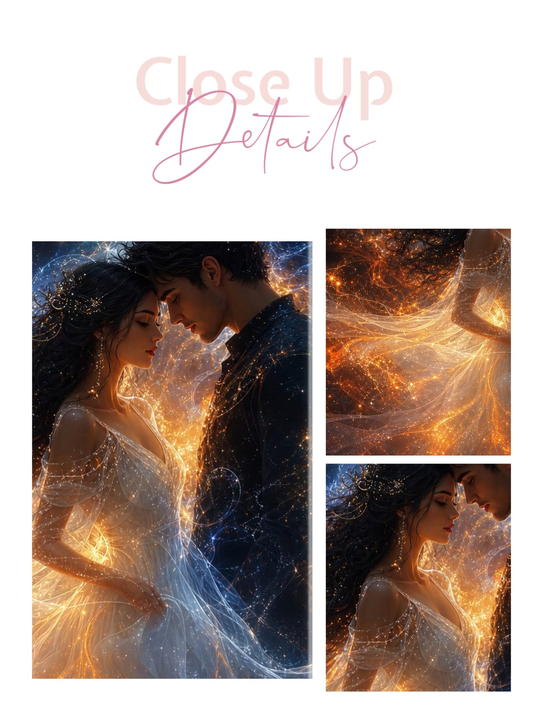Framed Canvas- ready to hang abstract portrait soulmates wedding lovers him and her vibrant colours universe light engagement gift fantasy wall art