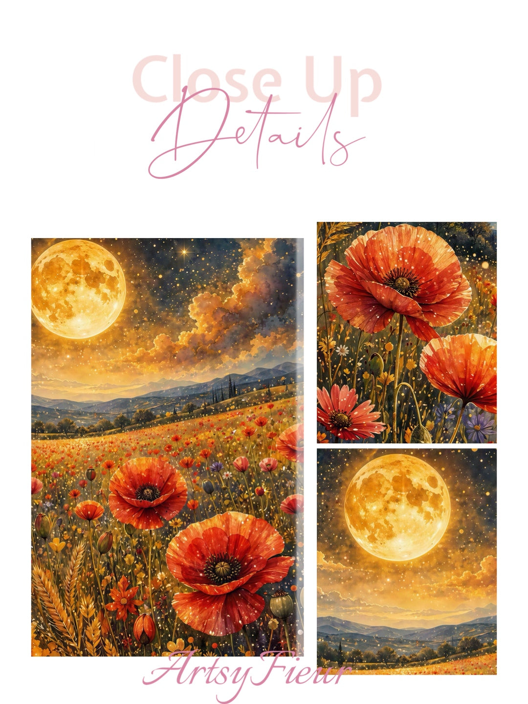 Framed Canvas Print- Vibrant Wildflowers and Poppies Oil Painting Textured Wall Art , Beautiful Original Artwork Ready to Hang Living Room, Floral