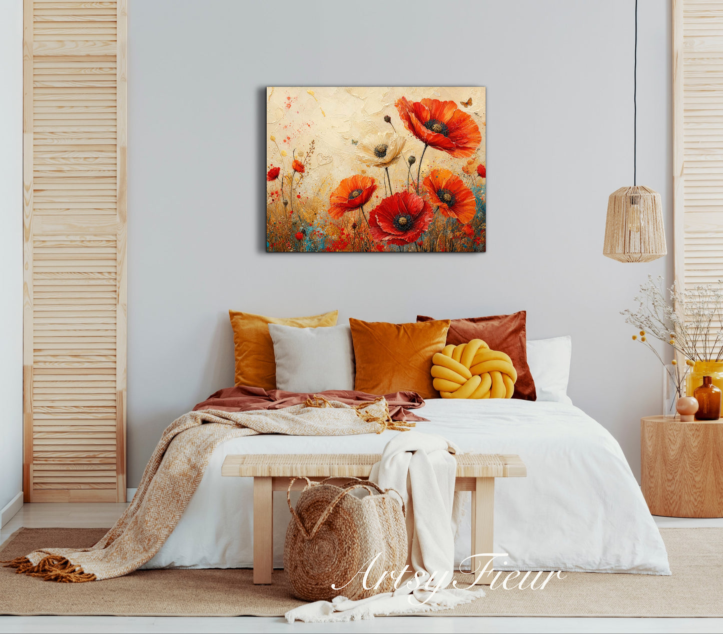 Framed Canvas- Beautiful Vibrant Poppies Abstract Oil Painting Floral Canvas Print Colourful Living Room Wall Art