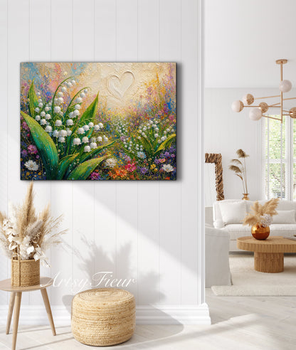 Framed Canvas Print- Vibrant Wildflowers and lily of the valley Oil Painting Textured Wall Art , Beautiful Original Artwork Ready to Hang Living Room, Floral